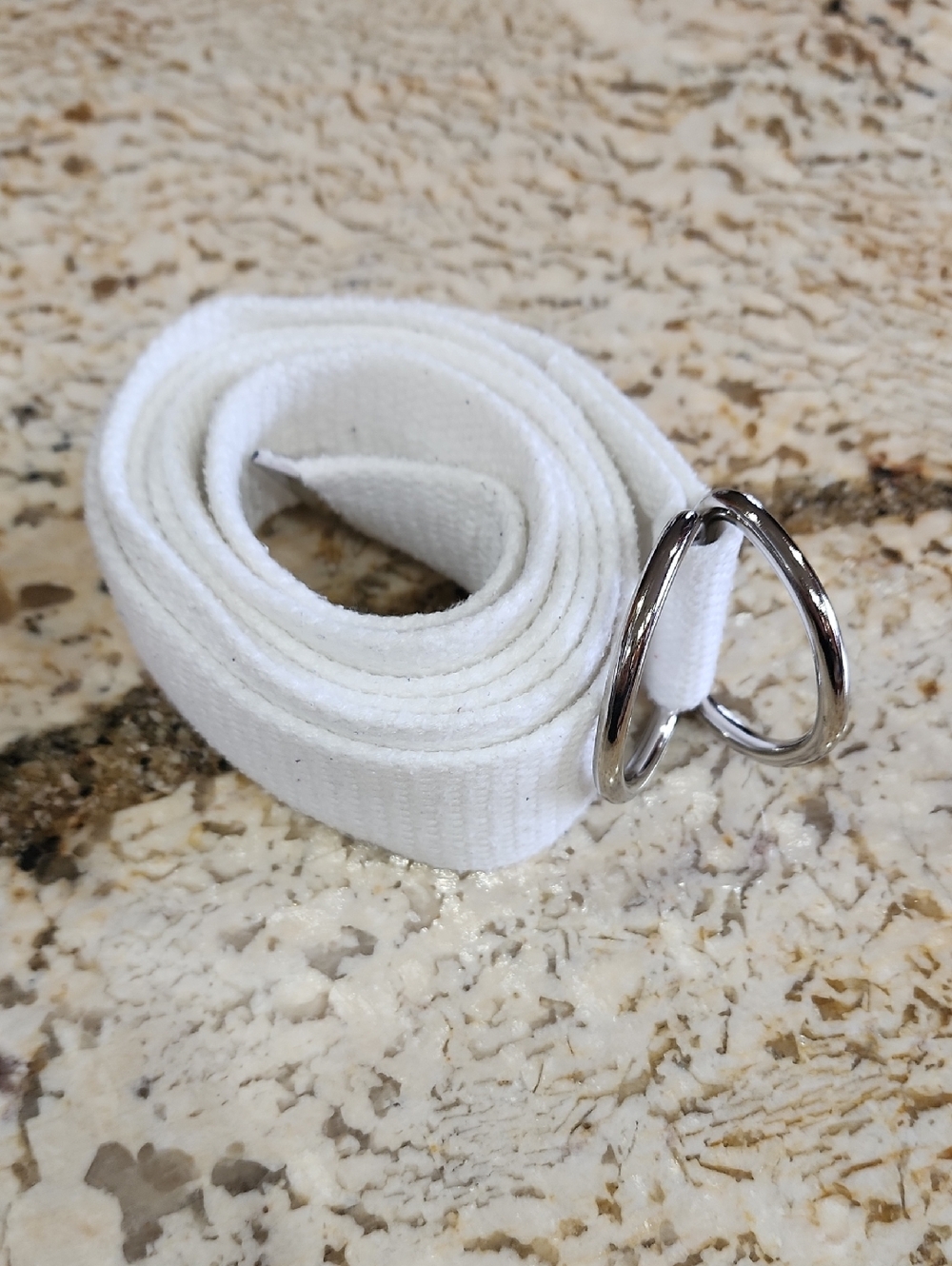 Women's White Double-Ring Fabric Belt with Silver Hardware